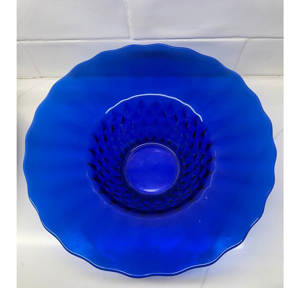 Cobalt Blue Glass Vintage Diamond Point Pattern Base - Picture 8 of 8